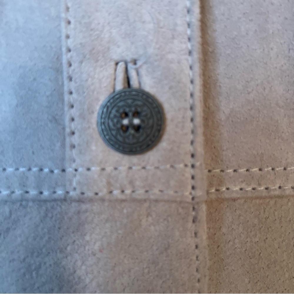 Chicos Women’s Suede Gray Jacket Sz 1 Button Front Military Mandarin Collar NWT - Picture 4 of 12